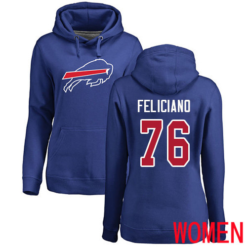 NFL Women Buffalo Bills #76 Jon Feliciano Royal Blue Name and Number Logo Pullover Hoodie Sweatshirt->women nfl jersey->Women Jersey